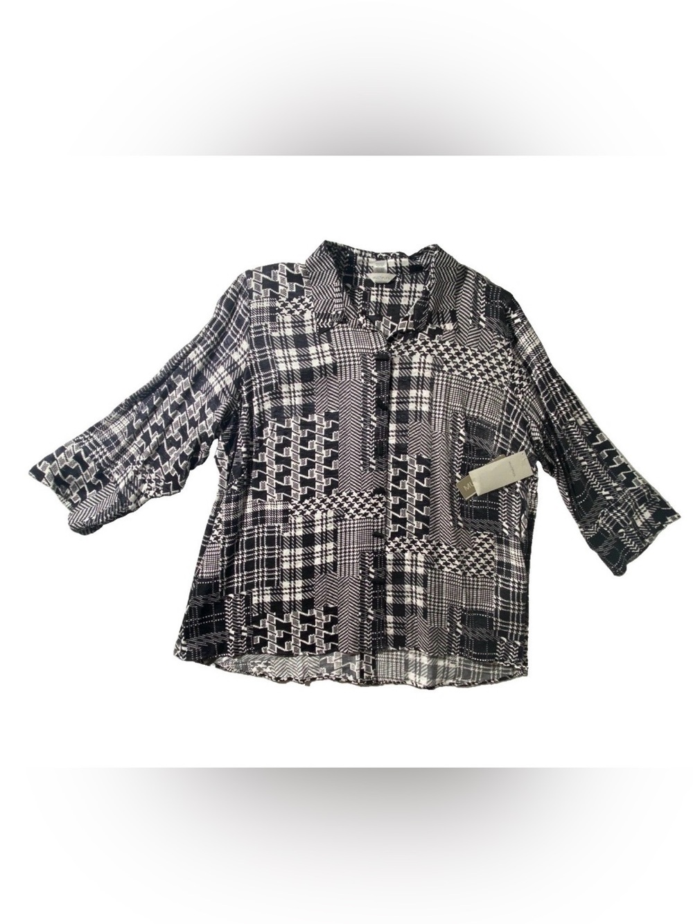 NEW Plus Size 2X Multiples 3/4 Sleeve Button Front Golden Hour Blouse Black $83